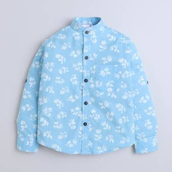 Blue cotton printed shirt for boys 1
