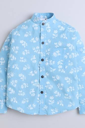 Blue cotton printed shirt for boys