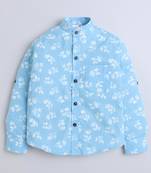 Blue cotton printed shirt for boys