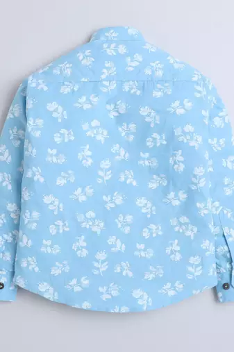 Blue cotton printed shirt for boys