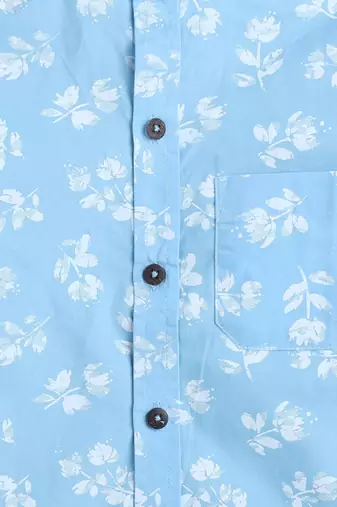 Blue cotton printed shirt for boys