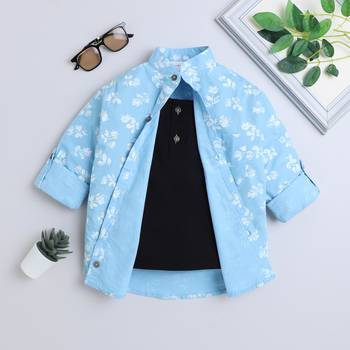 Blue cotton printed shirt for boys 4