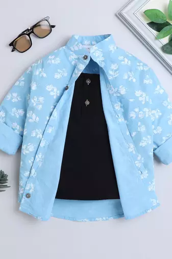 Blue cotton printed shirt for boys