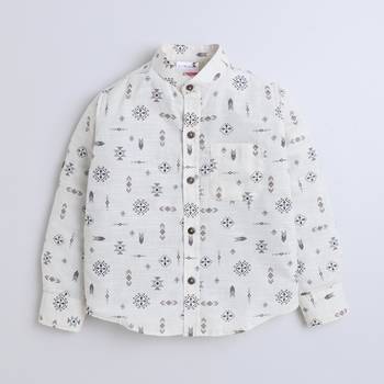 Beige cotton printed shirt for boys 1