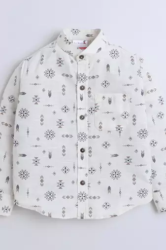 Beige cotton printed shirt for boys