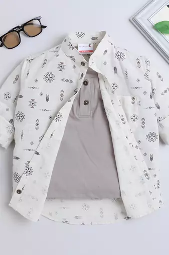 Beige cotton printed shirt for boys