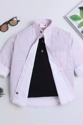 Pink cotton printed shirt for boys