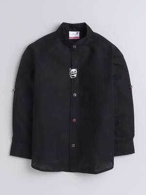 Black cotton printed shirt for boys 1
