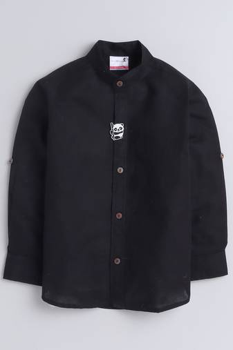 Black cotton printed shirt for boys