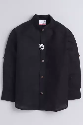 Black cotton printed shirt for boys