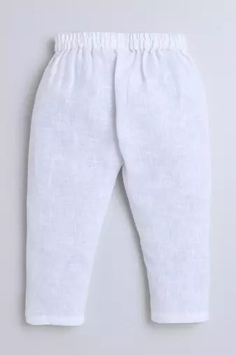 White cotton printed kurta pajama for boys
