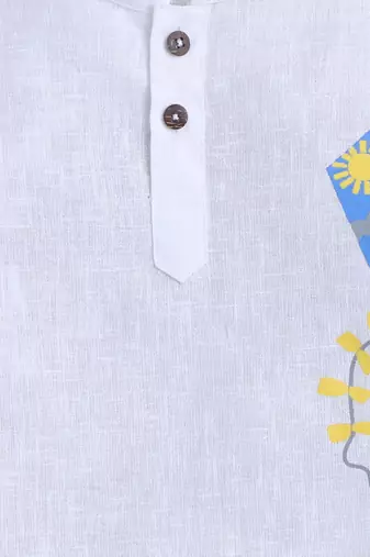 White cotton printed kurta pajama for boys