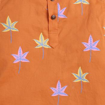 Orange cotton printed kurta pajama for boys 4