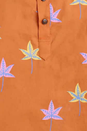 Orange cotton printed kurta pajama for boys