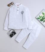 White cotton printed kurta pajama for boys