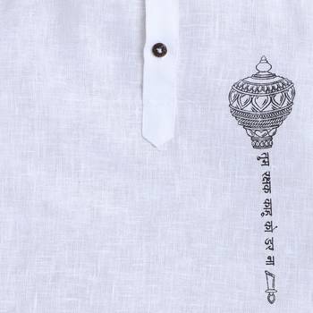 White cotton printed kurta pajama for boys 4