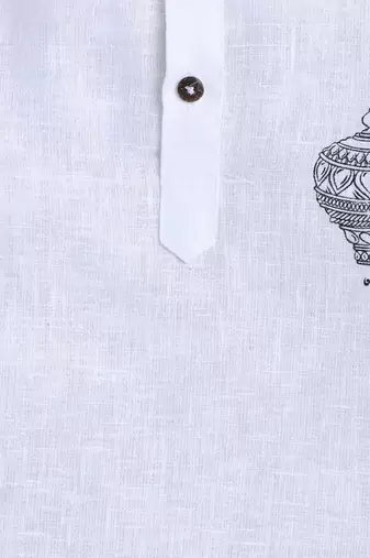 White cotton printed kurta pajama for boys