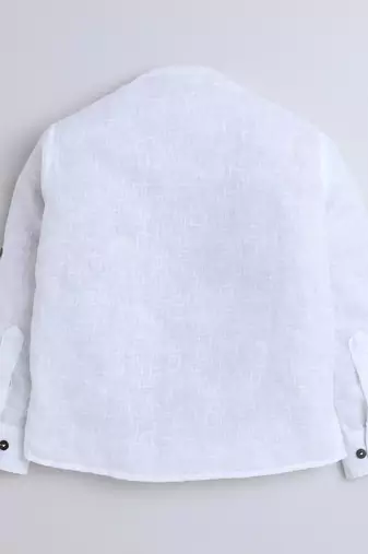 White cotton printed kurta pajama for boys