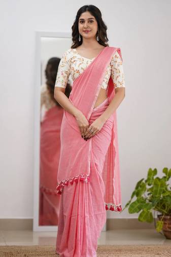 Tissue Cotton Handloom Saree With Printed Unstitched Blouse Piece
