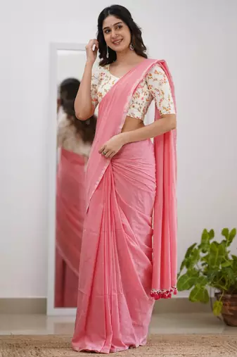 Tissue Cotton Handloom Saree With Printed Unstitched Blouse Piece