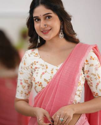 Tissue Cotton Handloom Saree With Printed Unstitched Blouse Piece 4