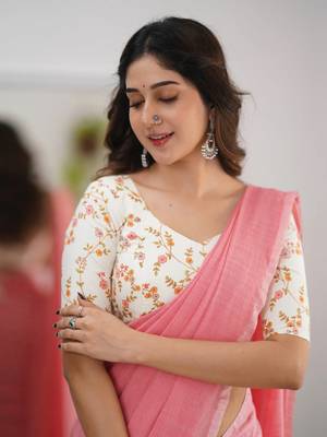Tissue Cotton Handloom Saree With Printed Unstitched Blouse Piece 5