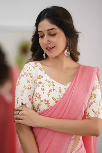 Tissue Cotton Handloom Saree With Printed Unstitched Blouse Piece