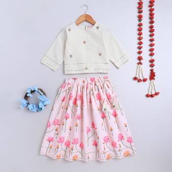 Pink cotton printed lehnga choli for girls 1
