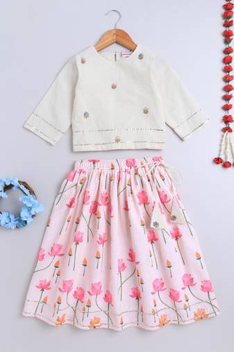 Pink cotton printed lehnga choli for girls