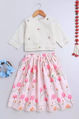 Pink cotton printed lehnga choli for girls