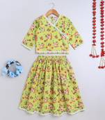 Green cotton printed lehnga choli for girls