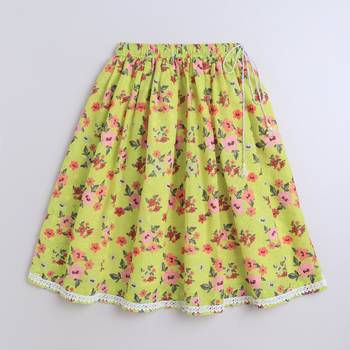 Green cotton printed lehnga choli for girls 3