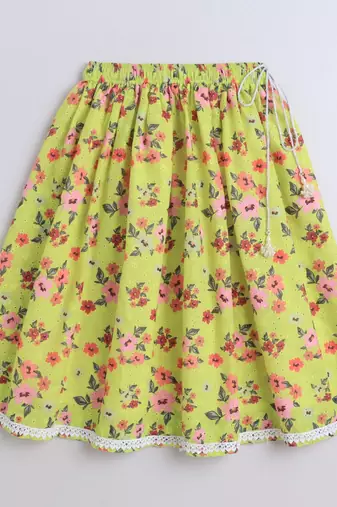 Green cotton printed lehnga choli for girls