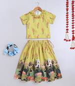 Yellow cotton printed lehnga choli for girls