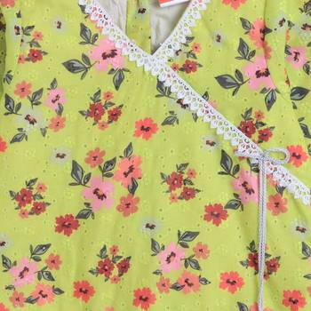 Green cotton printed lehnga choli for girls 4