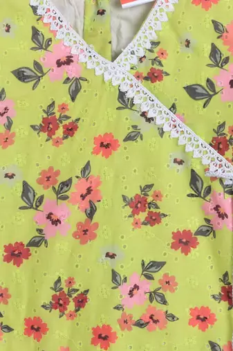 Green cotton printed lehnga choli for girls