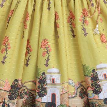 Yellow cotton printed lehnga choli for girls 2