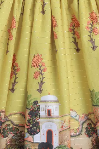 Yellow cotton printed lehnga choli for girls