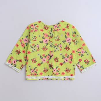 Green cotton printed lehnga choli for girls 5