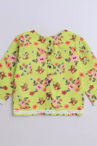 Green cotton printed lehnga choli for girls