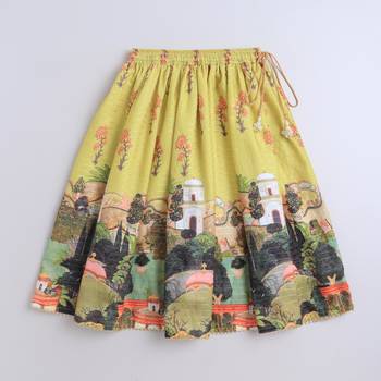 Yellow cotton printed lehnga choli for girls 3