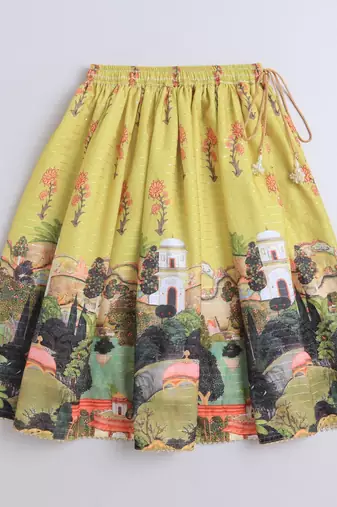 Yellow cotton printed lehnga choli for girls