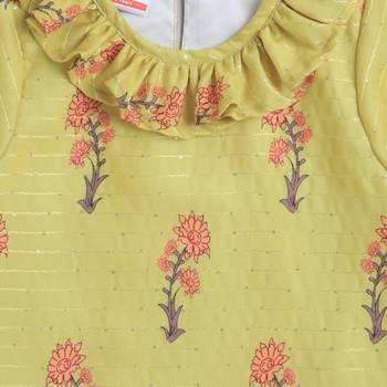 Yellow cotton printed lehnga choli for girls 4