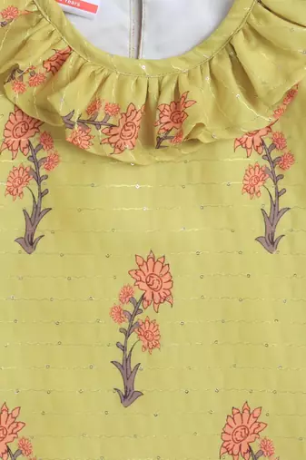 Yellow cotton printed lehnga choli for girls