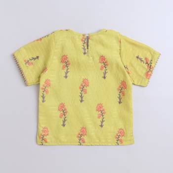 Yellow cotton printed lehnga choli for girls 5