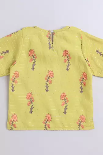 Yellow cotton printed lehnga choli for girls