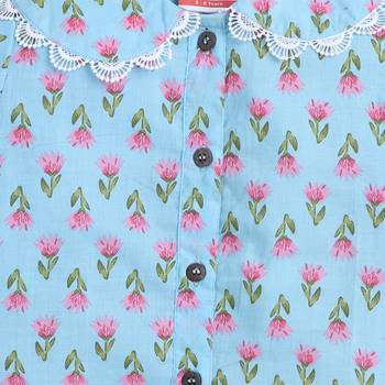 Blue cotton printed top and pant set for girls 4