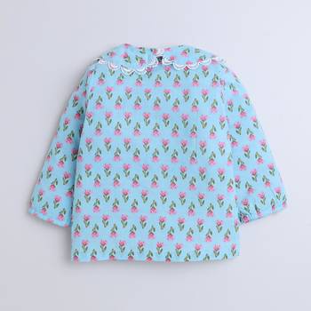 Blue cotton printed top and pant set for girls 5