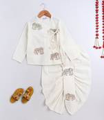 White cotton printed kurta and dhoti for boys