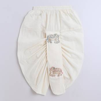 White cotton printed kurta and dhoti for boys 3